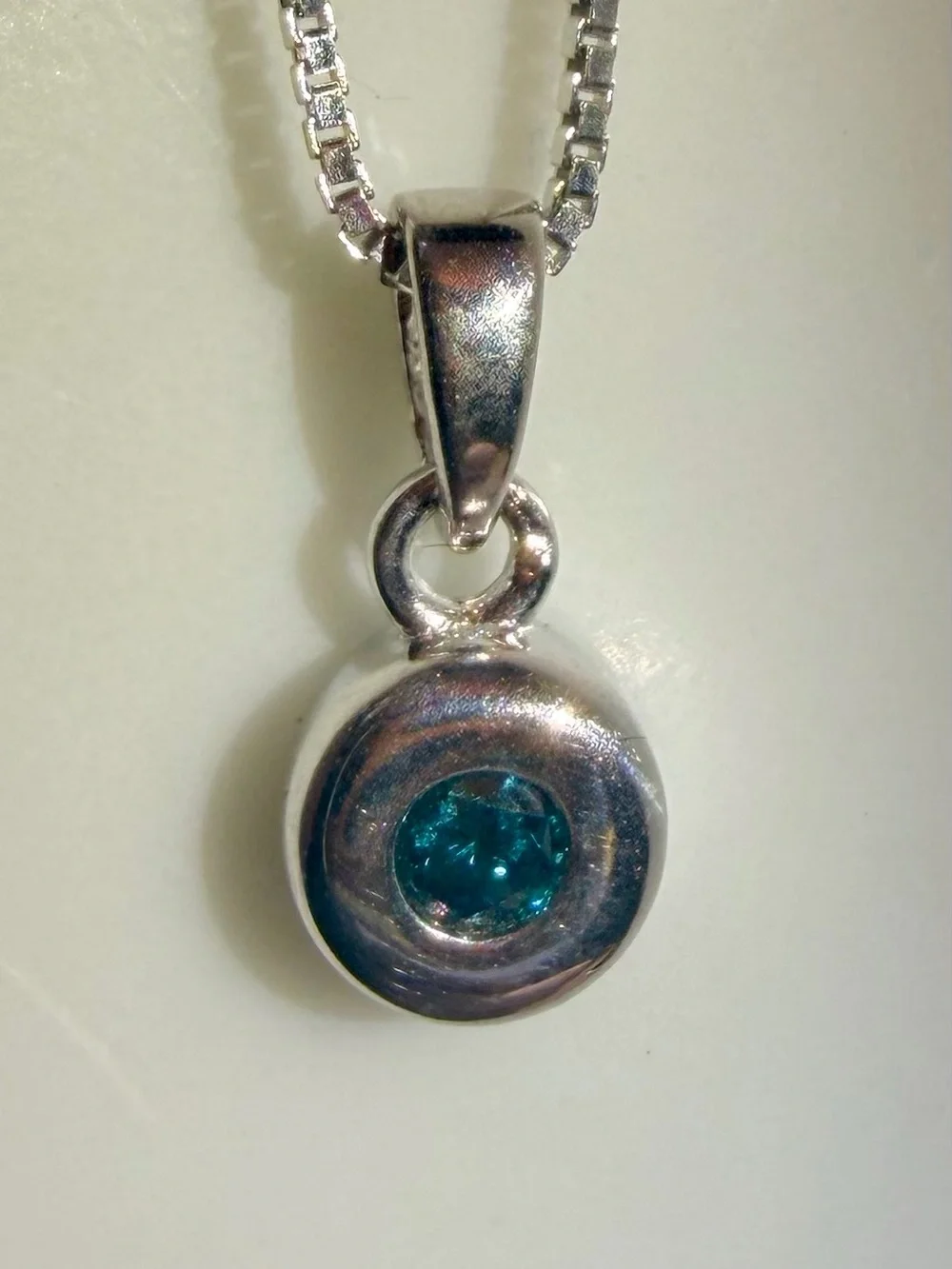 Blue Diamond Pendant 14K White Gold Plated 925 Sterling Silver 18 Inch Necklace